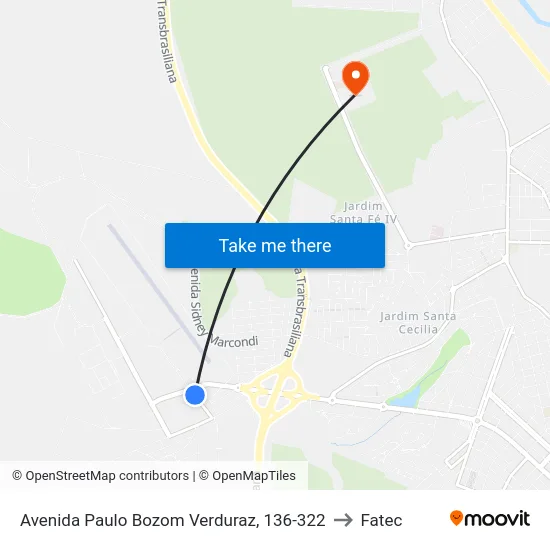 Avenida Paulo Bozom Verduraz, 136-322 to Fatec map