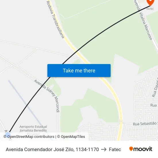 Avenida Comendador José Zilo, 1134-1170 to Fatec map