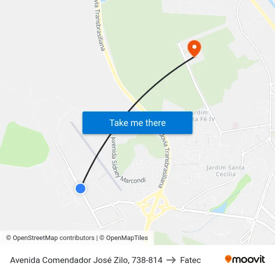 Avenida Comendador José Zilo, 738-814 to Fatec map