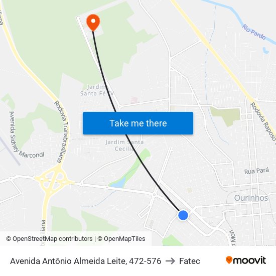 Avenida Antônio Almeida Leite, 472-576 to Fatec map