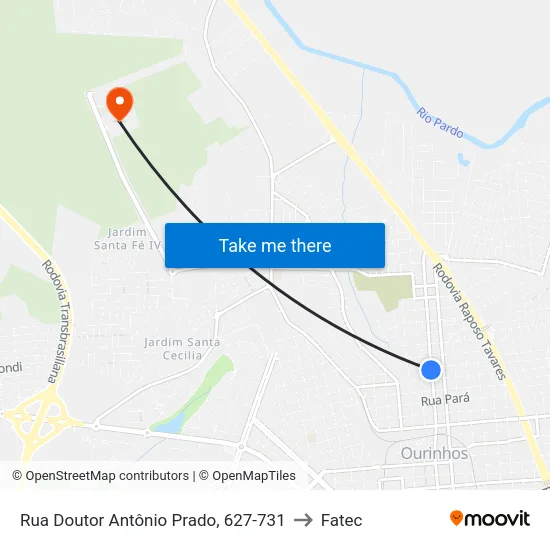 Rua Doutor Antônio Prado, 627-731 to Fatec map