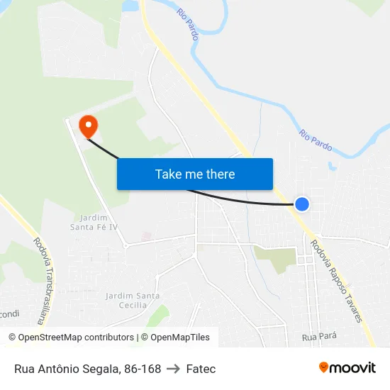 Rua Antônio Segala, 86-168 to Fatec map