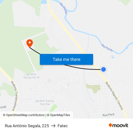 Rua Antônio Segala, 225 to Fatec map