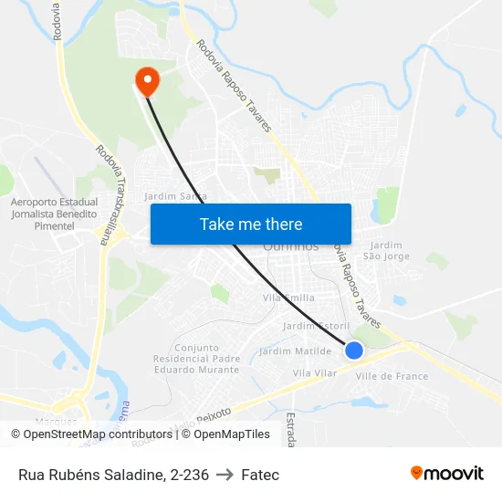 Rua Rubéns Saladine, 2-236 to Fatec map