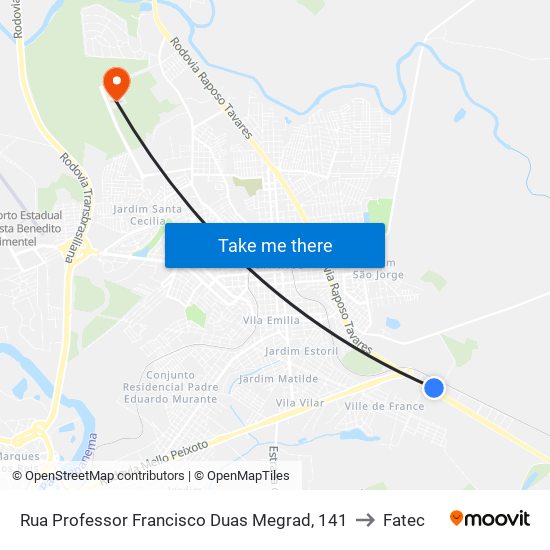 Rua Professor Francisco Duas Megrad, 141 to Fatec map