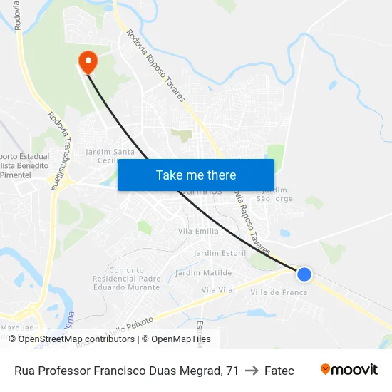 Rua Professor Francisco Duas Megrad, 71 to Fatec map