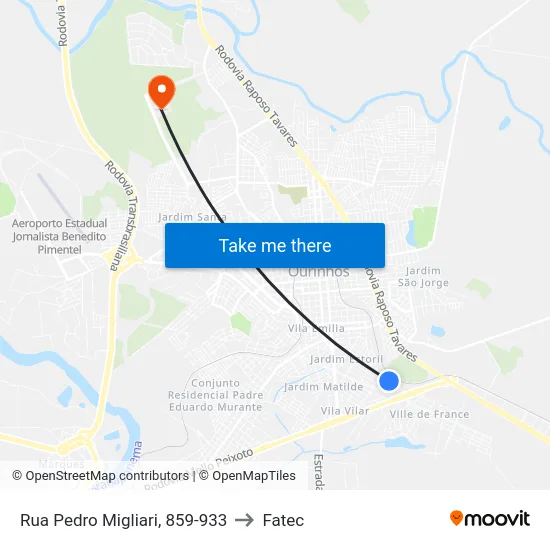 Rua Pedro Migliari, 859-933 to Fatec map
