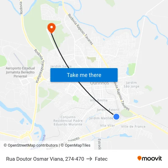 Rua Doutor Osmar Viana, 274-470 to Fatec map