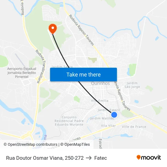 Rua Doutor Osmar Viana, 250-272 to Fatec map