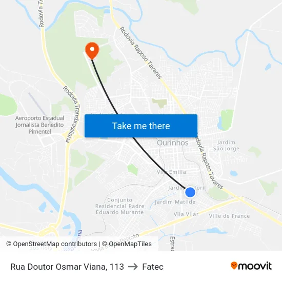 Rua Doutor Osmar Viana, 113 to Fatec map