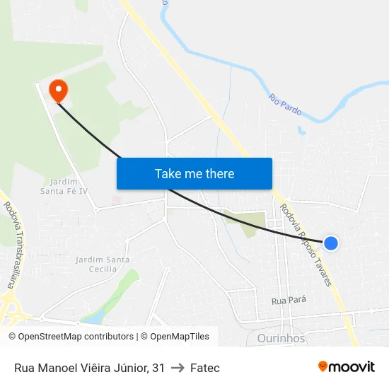 Rua Manoel Viêira Júnior, 31 to Fatec map