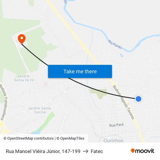 Rua Manoel Viêira Júnior, 147-199 to Fatec map