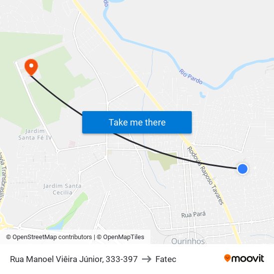 Rua Manoel Viêira Júnior, 333-397 to Fatec map