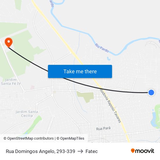 Rua Domingos Angelo, 293-339 to Fatec map