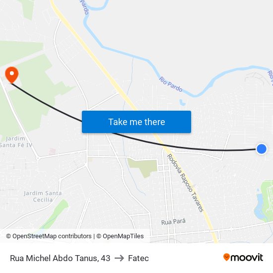 Rua Michel Abdo Tanus, 43 to Fatec map
