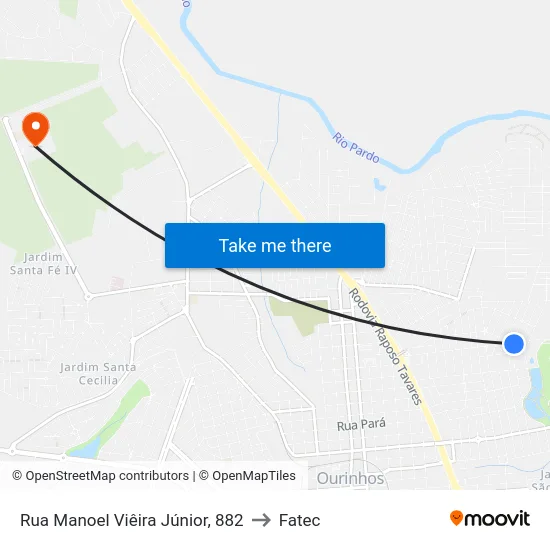 Rua Manoel Viêira Júnior, 882 to Fatec map