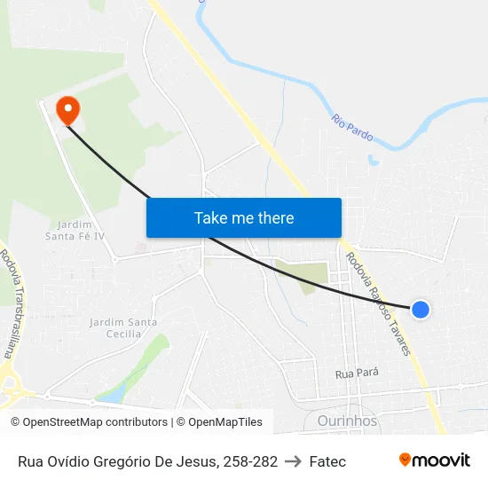 Rua Ovídio Gregório De Jesus, 258-282 to Fatec map