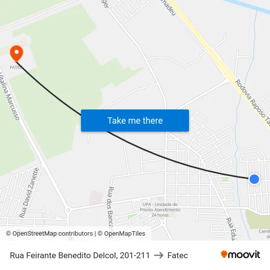 Rua Feirante Benedito Delcol, 201-211 to Fatec map