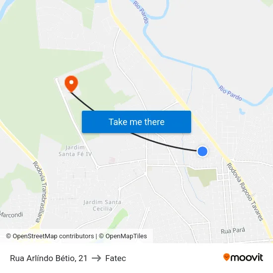 Rua Arlíndo Bétio, 21 to Fatec map
