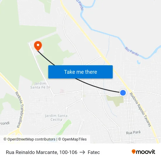 Rua Reinaldo Marcante, 100-106 to Fatec map