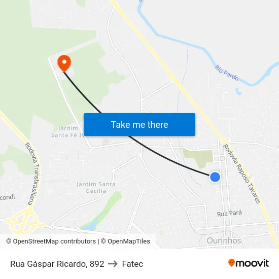 Rua Gáspar Ricardo, 892 to Fatec map