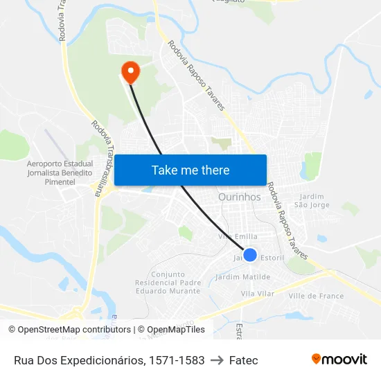 Rua Dos Expedicionários, 1571-1583 to Fatec map