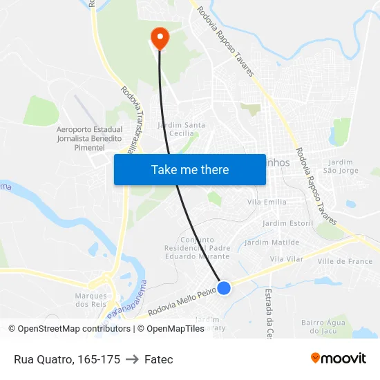 Rua Quatro, 165-175 to Fatec map