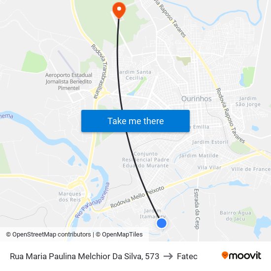 Rua Maria Paulina Melchior Da Silva, 573 to Fatec map