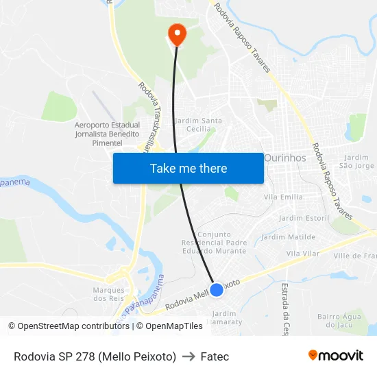 Rodovia SP 278 (Mello Peixoto) to Fatec map