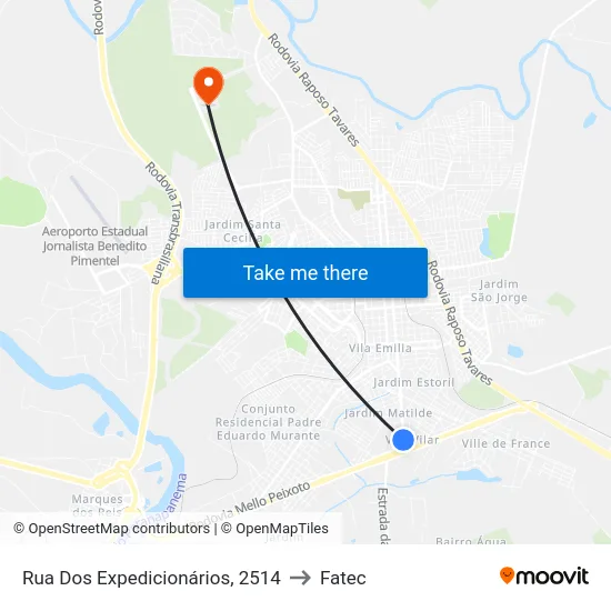 Rua Dos Expedicionários, 2514 to Fatec map