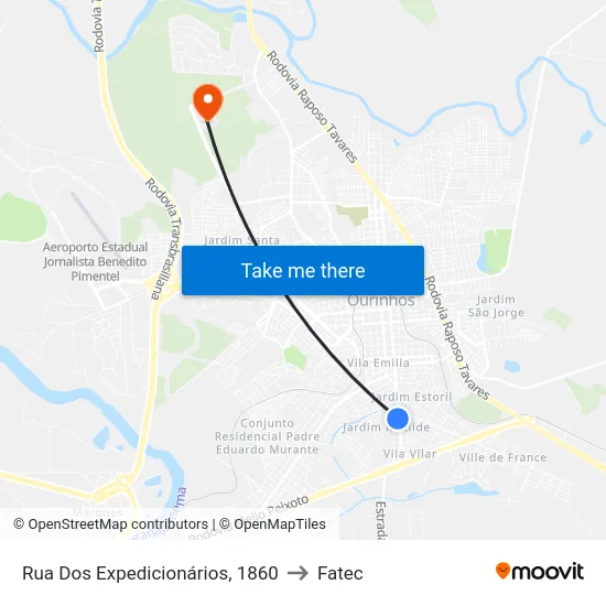 Rua Dos Expedicionários, 1860 to Fatec map