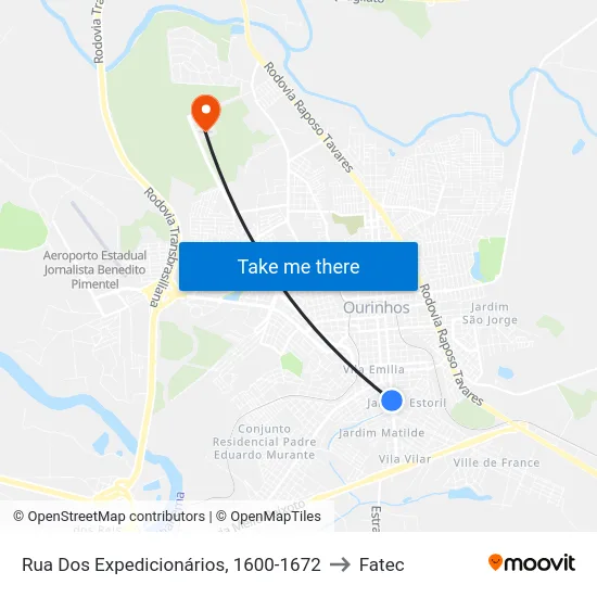 Rua Dos Expedicionários, 1600-1672 to Fatec map