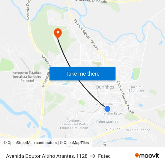 Avenida Doutor Altíno Arantes, 1128 to Fatec map