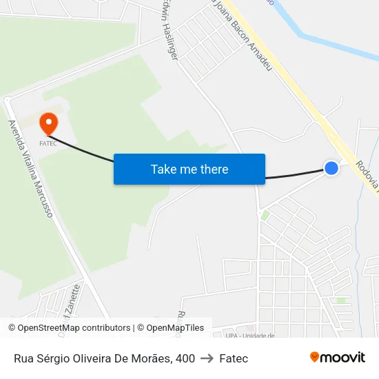 Rua Sérgio Oliveira De Morães, 400 to Fatec map