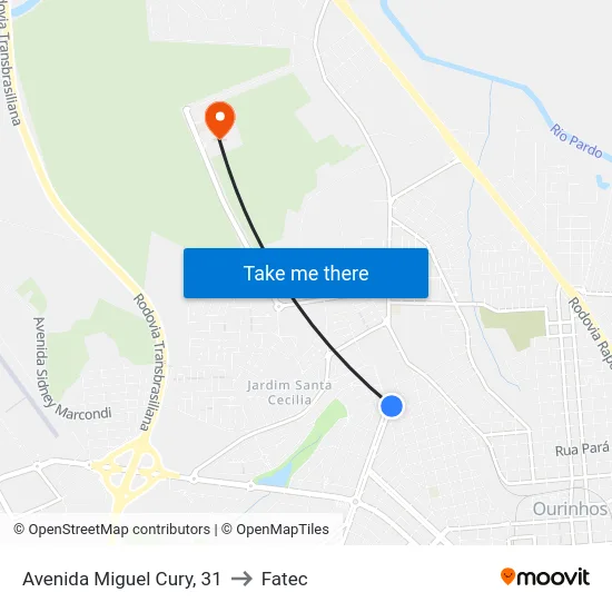 Avenida Miguel Cury, 31 to Fatec map
