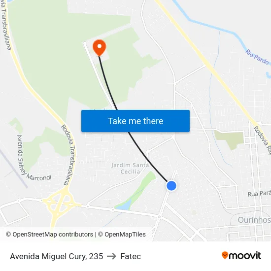 Avenida Miguel Cury, 235 to Fatec map