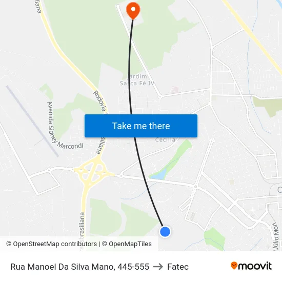 Rua Manoel Da Silva Mano, 445-555 to Fatec map