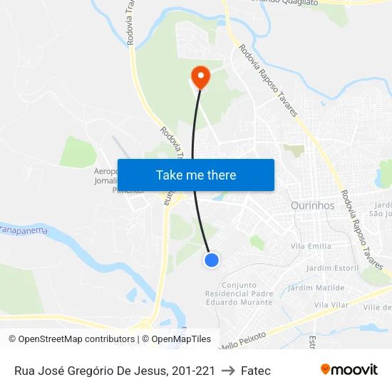 Rua José Gregório De Jesus, 201-221 to Fatec map