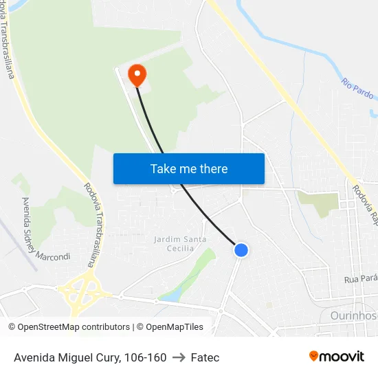 Avenida Miguel Cury, 106-160 to Fatec map