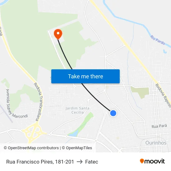 Rua Francisco Píres, 181-201 to Fatec map