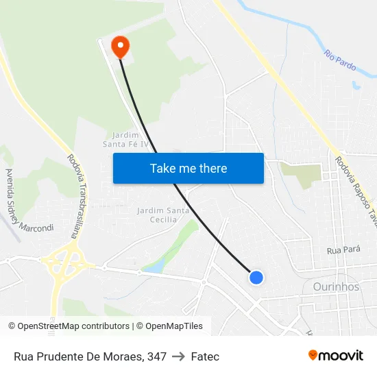 Rua Prudente De Moraes, 347 to Fatec map