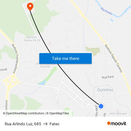 Rua Arlíndo Luz, 685 to Fatec map