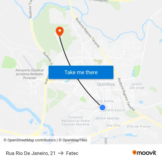 Rua Rio De Janeiro, 21 to Fatec map