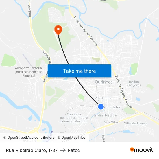 Rua Ribeirão Claro, 1-87 to Fatec map