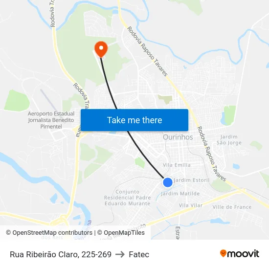 Rua Ribeirão Claro, 225-269 to Fatec map
