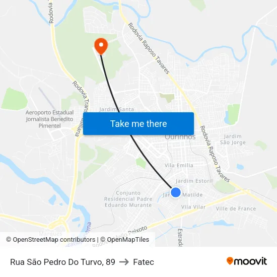 Rua São Pedro Do Turvo, 89 to Fatec map