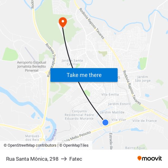 Rua Santa Mônica, 298 to Fatec map