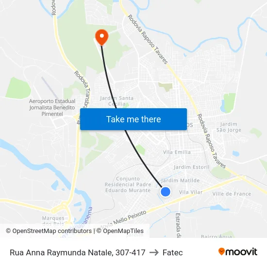 Rua Anna Raymunda Natale, 307-417 to Fatec map