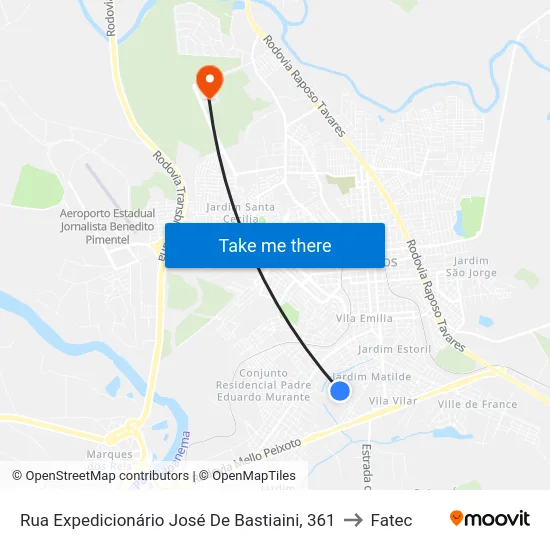 Rua Expedicionário José De Bastiaini, 361 to Fatec map