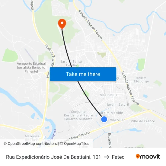 Rua Expedicionário José De Bastiaini, 101 to Fatec map